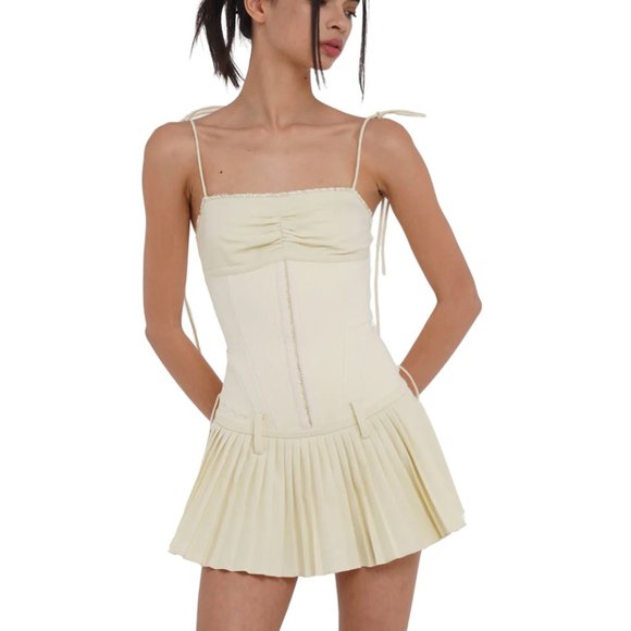 BNWT Sweet Chilling Drop-Waist Pleated Mini Dress in Cream - Picture 4 of 5